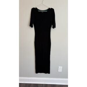 J Crew Black Ribbed Flattering Midi Stretch Short Sleeve Dress Size Small 1801